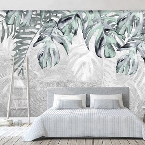 Floral Vintage Tropical Banana Palm Leaves Removable Wallpaper zdjęcie 1