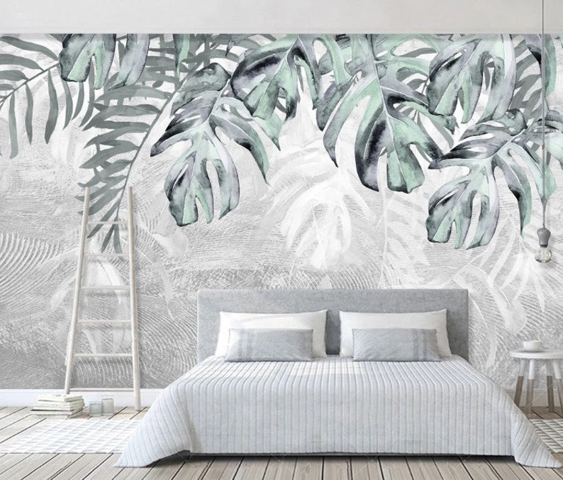 Floral Vintage Tropical Banana Palm Leaves Removable Wallpaper zdjęcie 1