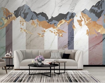 Papel pintado autoadhesivo de paisaje montañoso: decoración de pared escandinava
