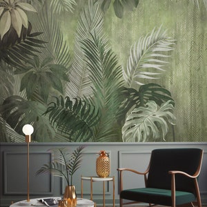 Tropische Monochrome selbstklebende Peel and Stick Wanddekoration Exotische Blätter Nicht-geklebte strukturierte Tapete Bild 1