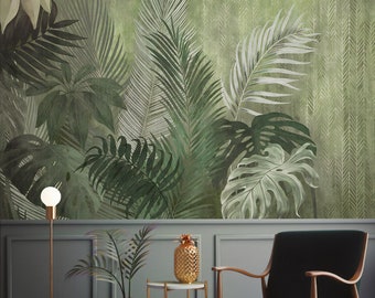Tropische Monochrome Zelfklevende Peel en Stick Wanddecoratie Exotische Bladeren Niet-geplakt Getextureerd Behang