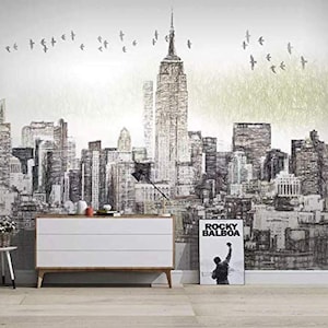 Charcoal New York City Wallpaper, Peel and Stick / Non-Pasted Textured Removable Mural
