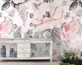 Soft Pink Rose Flower Pattern Self Adhesive Peel and Stick Wall Decor Removable Non-Pasted Textured Wallpaper
