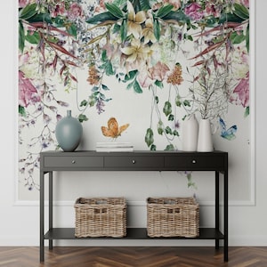 Bunte Blumen und Blätter Floral Tapete, schälen und aufkleben / nicht eingefügtes strukturiertes entfernbares Wandbild