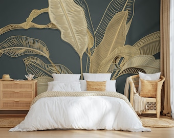 Big Autumn Leaves Modern Design Wallpaper, Peel and Stick / Non-Pasted Textured Removable Mural
