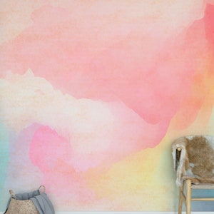 Abstraktes Aquarell Modernes weiches buntes Design Wallpaper, Schälen und Stick / nicht eingefügte strukturierte entfernbare Tapete