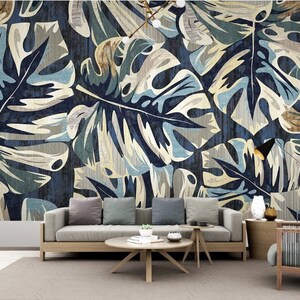 Moderne bloemen muurschilderingen aquarel exotische bladeren zelfklevende Peel en Stick bloemen wanddecoratie niet-geplakt verwijderbaar behang afbeelding 6