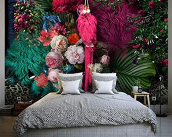 Parrot Leaves WG966 Wallpaper Mural Self Adhesive Peel and Stick Wall Sticker Wall Decoration Design Removable