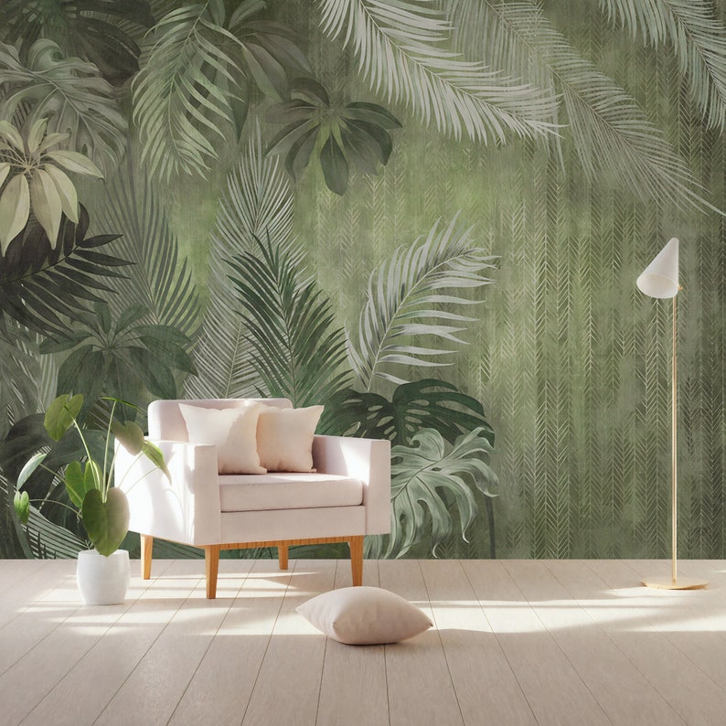 Tropical Monochrome Self Adhesive Peel and Stick Wall Decoration Exotic Leaves Non-Pasted Textured Wallpaper image 2