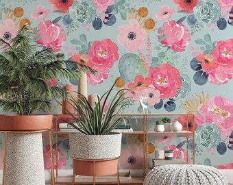 Aquarell Pink Flowers Blossom Bliss Wallpaper