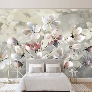 Oil Painting Dark Floral White Daisies Removable Wallpaper