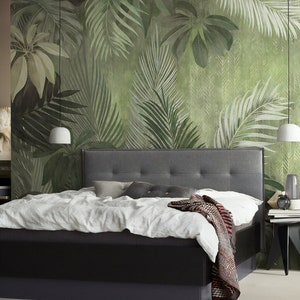 Tropical Monochrome Self Adhesive Peel and Stick Wall Decoration Exotic Leaves Non-Pasted Textured Wallpaper image 3