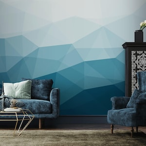 Geometric Modern Abstract Blue Soft Minimalistic Wallpaper Peel and Stick / Non-Pasted Textured Removable Mural