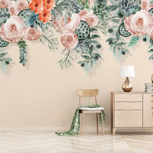 Vintage Vine Blossom Nostalgic Soft Flower Wallpaper, Peel and Stick / Non-Pasted Textured Removable Mural