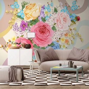 Colorful Roses Garden Flowers Self Adhesive Peel and Stick Wall Sticker Floral Pattern Modern Design Wall Decoration Non-Pasted Wallpaper