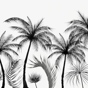 Black and White Exotic Palm Trees Wallpaper, Peel and Stick / Non-Pasted Textured Removable Mural