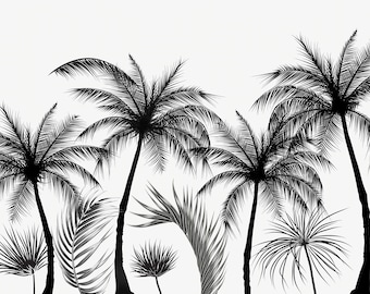 Black and White Exotic Palm Trees Wallpaper, Peel and Stick / Non-Pasted Textured Removable Mural