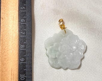 Jade Carved Chrysanthemum Flower Pendants Burmese Jadeite Natural- No Chain