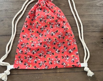 Handmade Minnie Mouse drawstring backpack