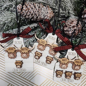 Highland Cow Family Ornament, 1-15 Names