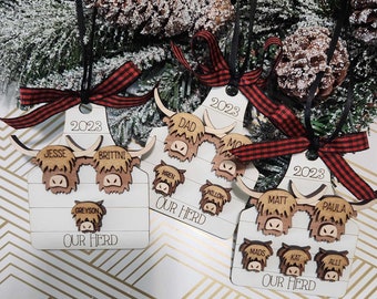 Highland Cow Family Ornament, 1-15 Names