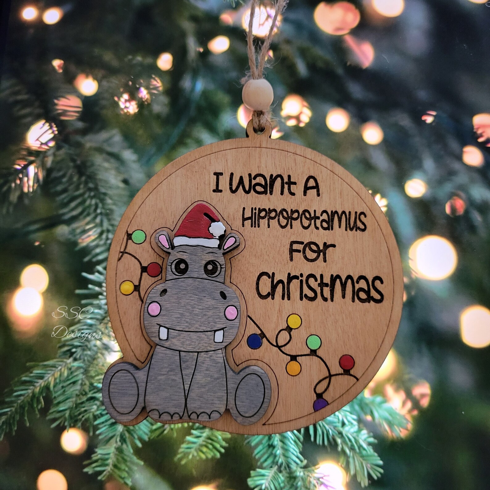 Hippo Christmas Ornament 