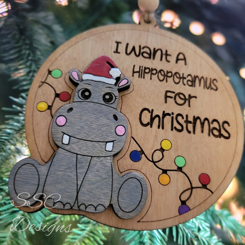 Hippo Christmas Ornament I Want a Hippopotamus for Christmas Etsy