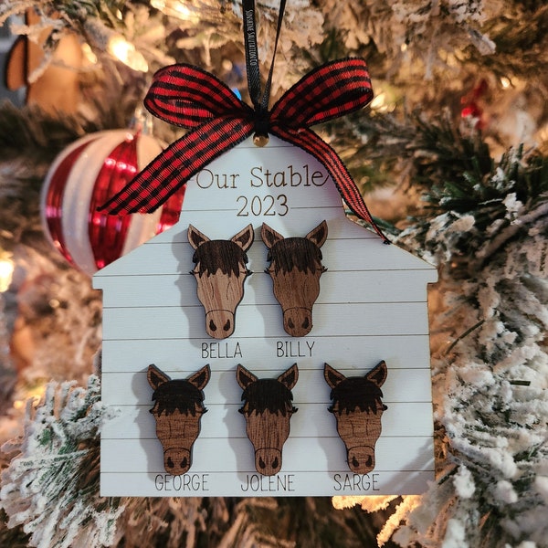 Horse Stable Ornament, 1-15 Names, Horse Family, Our Herd, Equine Family Ornament