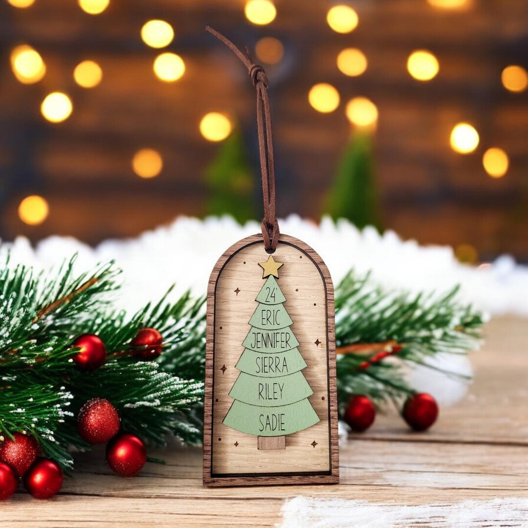 Custom Family Name Christmas Tree Ornament – Personalized With up to 8 ...