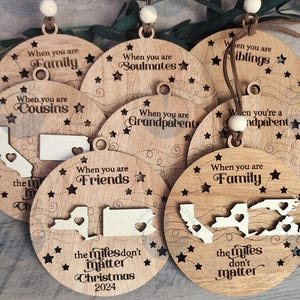 Long Distance Ornament, Miles Apart Ornament, Long Distance Family Friends, Christmas Ornament, Custom State Ornament
