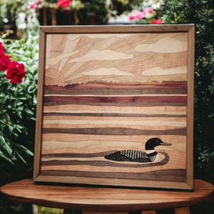 Loon Lake Wood Art, Framed Wooden Wall Art, Loon Art,