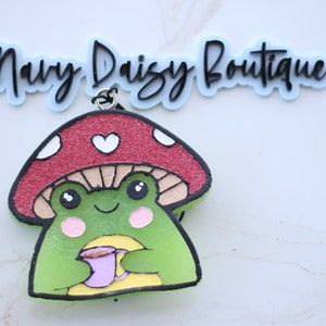 Cute Mushroom Frog Freshie | Car Air Freshener | Frog Car Decor | Cottagecore Car Freshie | Frog with Coffee | Whimsical Car Freshie
