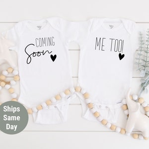Twins Pregnancy Announcement Onesie®, Coming Soon Me too Onesies®, Twins Pregnancy Reveal Onesie®, Cute Twin Baby Bodysuits, Two Twin Shirts