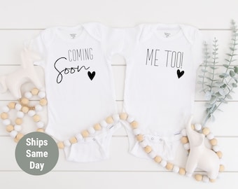 Twins Pregnancy Announcement Onesie®, Coming Soon Me too Onesies®, Twins Pregnancy Reveal Onesie®, Cute Twin Baby Bodysuits, Two Twin Shirts