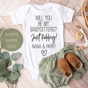 Baby Announcement Onesie®, Pregnancy Announcement Onesie ®, Surprise for Grandparents Baby Bodysuit, Funny and Cute Baby Reveal Shirt