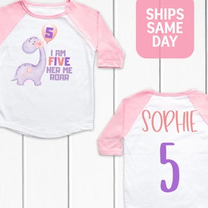 Dinosaur 5th Birthday Shirt, I Am Five Hear Me Roar Birthday Shirt, Dinosaur Party, Girls fifth Year Birthday, Five Roar Dinosaur Shirt