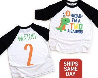 Dinosaur Birthday Shirt, Roar I'm Two A Saurus Second Birthday Shirt, Dinosaur Party, Boy or Girl 2 Year Birthday Shirt, TWO-A-SAURUS Tshirt