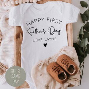 Happy First Father&#39;s Day Onesie®, Happy 1st Fathers Day Gift, Personalized First Fathers Day Shirt, 1st Father&#39;s Day Gift for New Dad