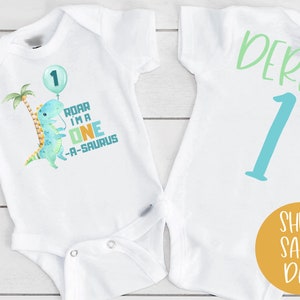 Dinosaur First Birthday Shirt, Roar I&#39;m One A Saurus Dinosaur Shirt, 1st Birthday Shirt, Dinosaur Themed Party, Custom Name Birthday Shirt