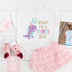 Dinosaur Birthday Shirt, Roar I&#39;m a Three Rex Birthday Shirt, Dinosaur Party, Boy or Girl 3 Year Birthday Shirt, Three Rex Dinosaur Shirt