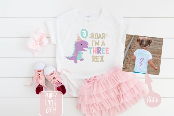 Dinosaur Birthday Shirt, Roar I'm a Three Rex Birthday Shirt, Dinosaur Party, Boy or Girl 3 Year Birthday Shirt, Three Rex Dinosaur Shirt