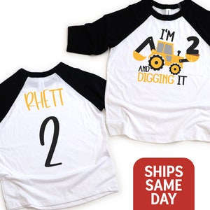 I&#39;m 2 and Digging it Shirt, 2nd Birthday Boy Shirt, Turning Two Shirt, Birthday Construction T-Shirt, Boy&#39;s 2nd Birthday Name Shirt