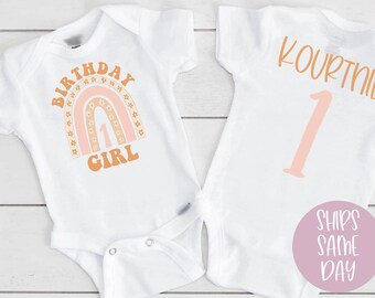 Rainbow Birthday Girl Onesie®, One Year Old Birthday Bodysuit, Girls 1st Birthday Shirt, Cute Boho Rainbow Birthday Onesie®