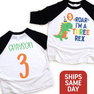 Dinosaur Birthday Shirt, Roar I&#39;m a Three Rex Birthday Shirt, Dinosaur Party, Boy or Girl 3 Year Birthday Shirt, Three Rex Dinosaur Shirt