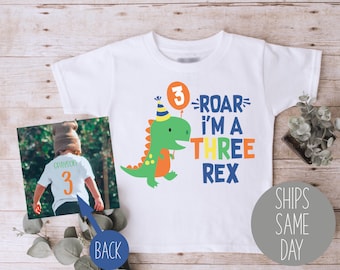 Dinosaur Birthday Shirt, Roar I'm a Three Rex Birthday Shirt, Dinosaur Party, Boy or Girl 3 Year Birthday Shirt, Three Rex Dinosaur Shirt