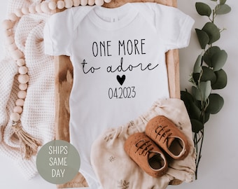 Baby Announcement Onesie®, Pregnancy Announcement Onesie®, One More to Adore Personalized Baby Bodysuit, Cute Baby Due Date Reveal