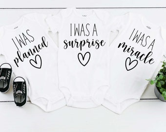 Triplets Baby Announcement Onesies®, Planned Surprise Miracle Onesies®, Cute Triplets Onesies®, Baby Shower Gift, Triplets Baby Reveal