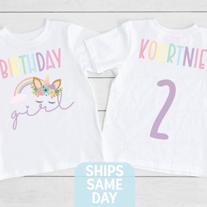 Unicorn Rainbow Birthday Girl Shirt, Girl Birthday T-Shirt, Girls Rainbow Unicorn Birthday, Custom Personalized Name and Year Birthday Shirt image 6