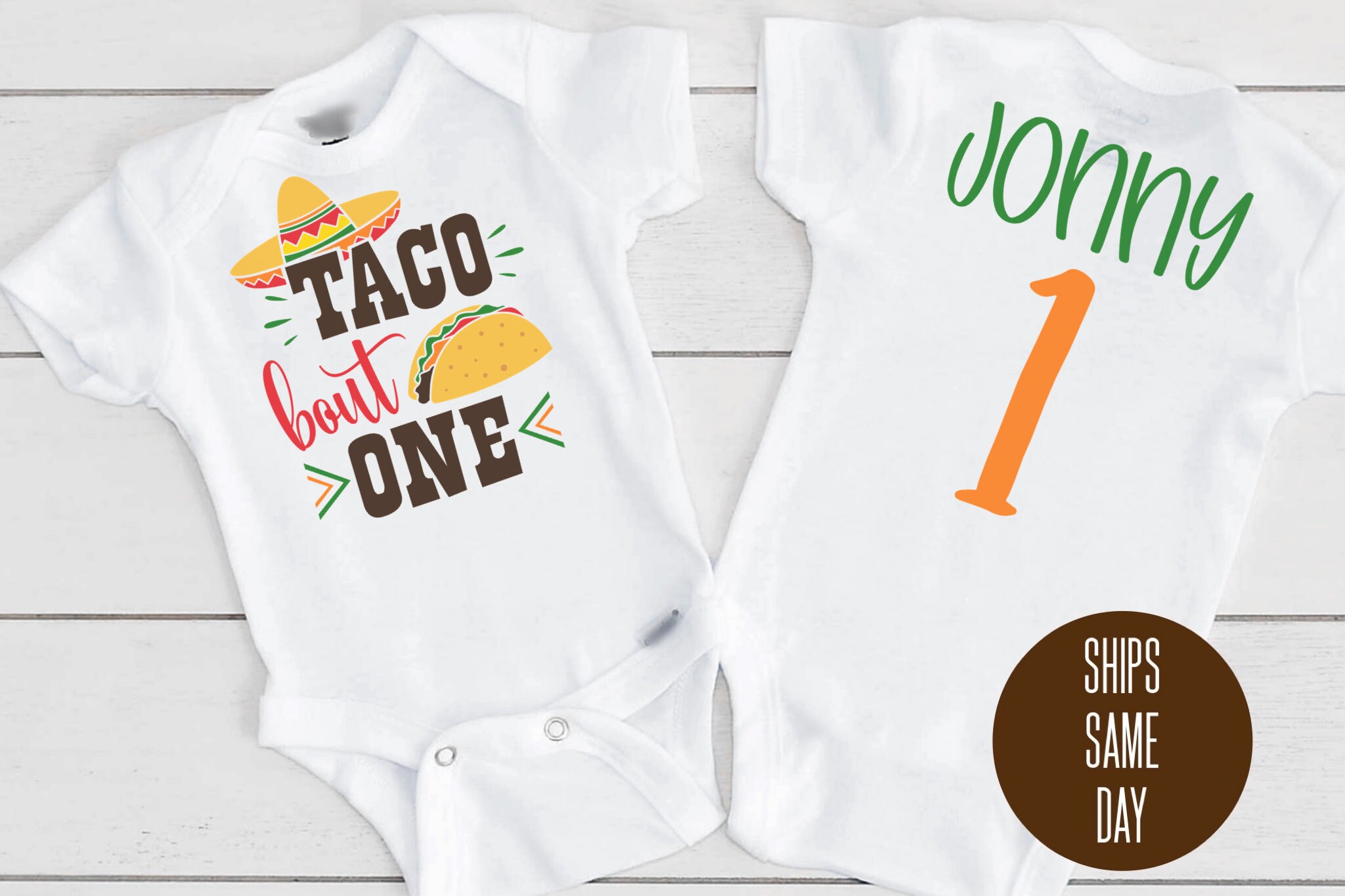 1st Birthday Taco Onesie®, Taco Bout One First Birthday Shirt, Taco Theme First Birthday Personalized Baby Name Taco First Birthday Onesie®