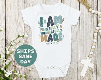 I Am Fearfully and Wonderfully Made Romper,  Bible Verse Kids Baby Bodysuit, Religious Girls Boys Toddler Shirt, Christian Baby Clothes
